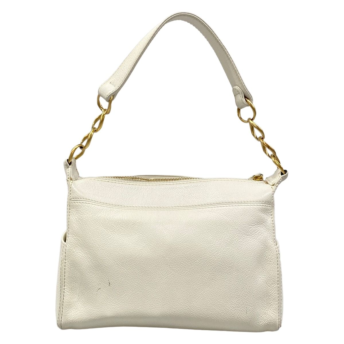Chanel Handbag White Chain Handle Gold CC Logo Leather — view 3