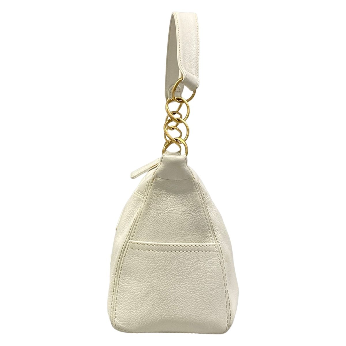 Chanel Handbag White Chain Handle Gold CC Logo Leather — view 4