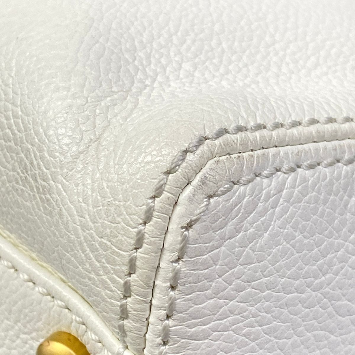 Chanel Handbag White Chain Handle Gold CC Logo Leather — view 6