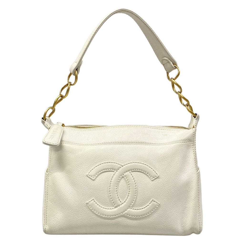 Chanel Handbag White Chain Handle Gold CC Logo Leather