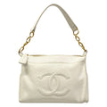 Chanel Handbag White Chain Handle Gold CC Logo Leather