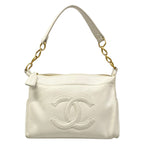 Chanel Handbag White Chain Handle Gold CC Logo Leather