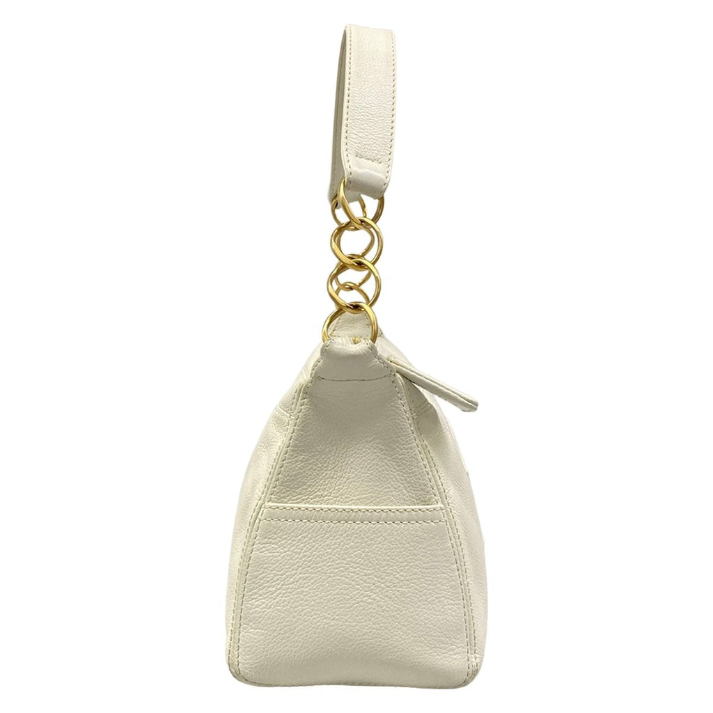 Chanel Handbag White Chain Handle Gold CC Logo Leather — view 2