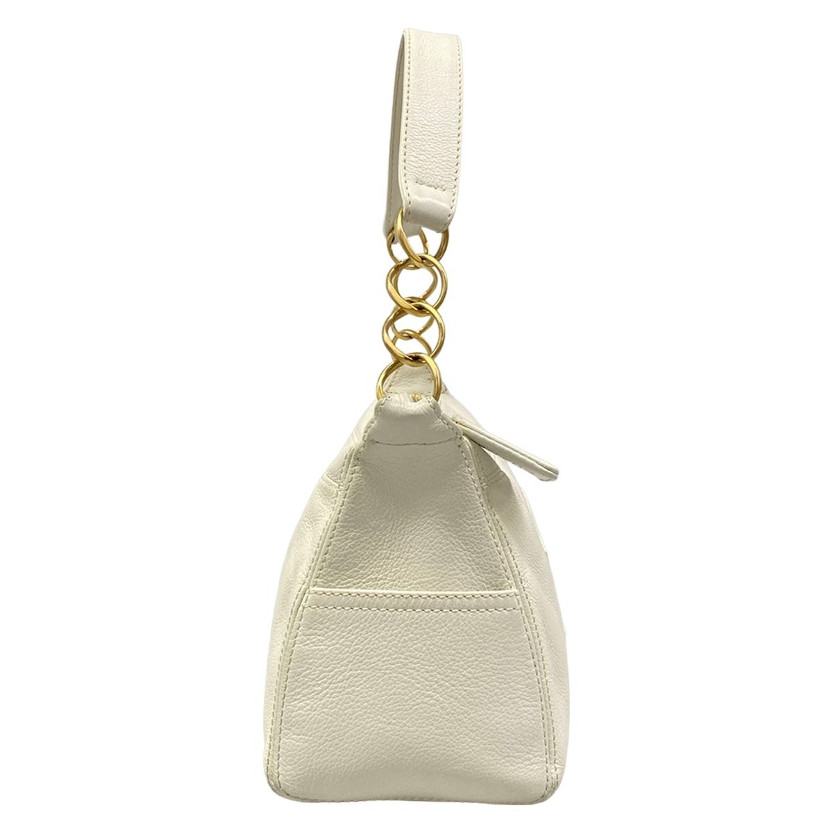 Chanel Handbag White Chain Handle Gold CC Logo Leather — view 2