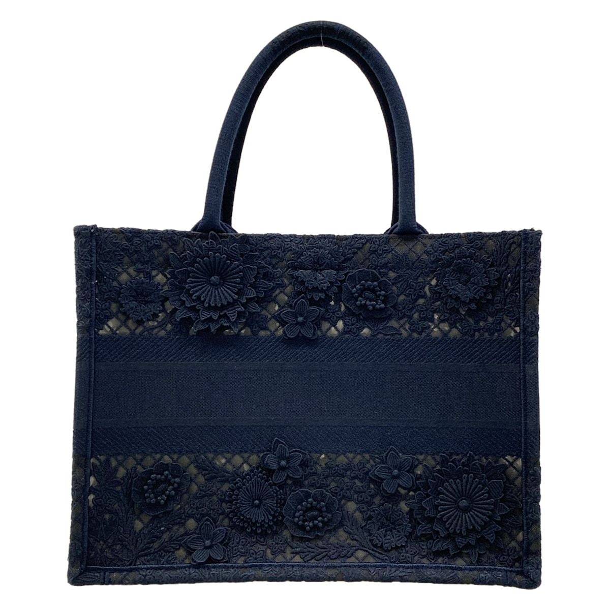 Dior Tote Book Medium Vintage Small Navy Lace Flower Mesh — view 3
