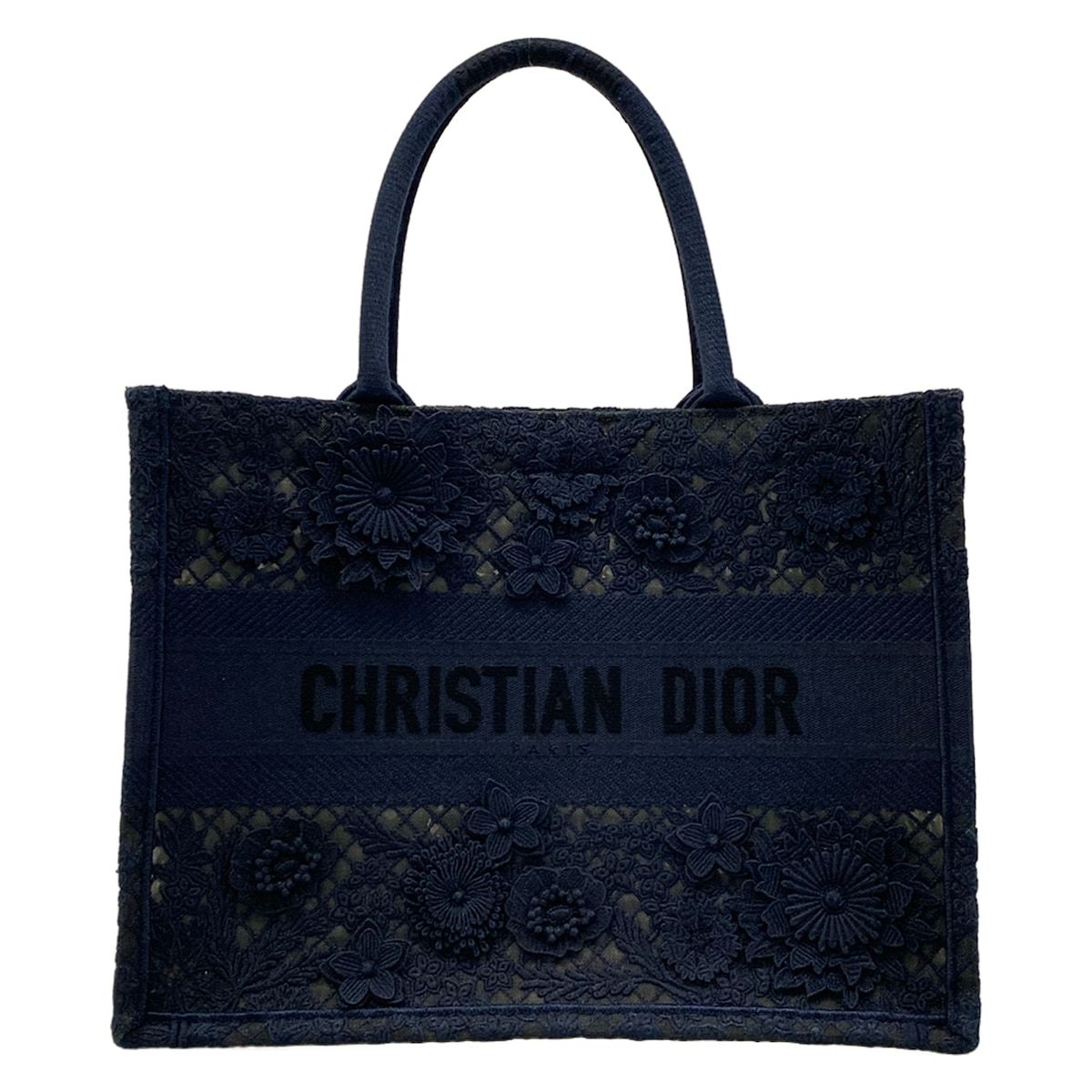Dior Tote Book Medium Vintage Small Navy Lace Flower Mesh