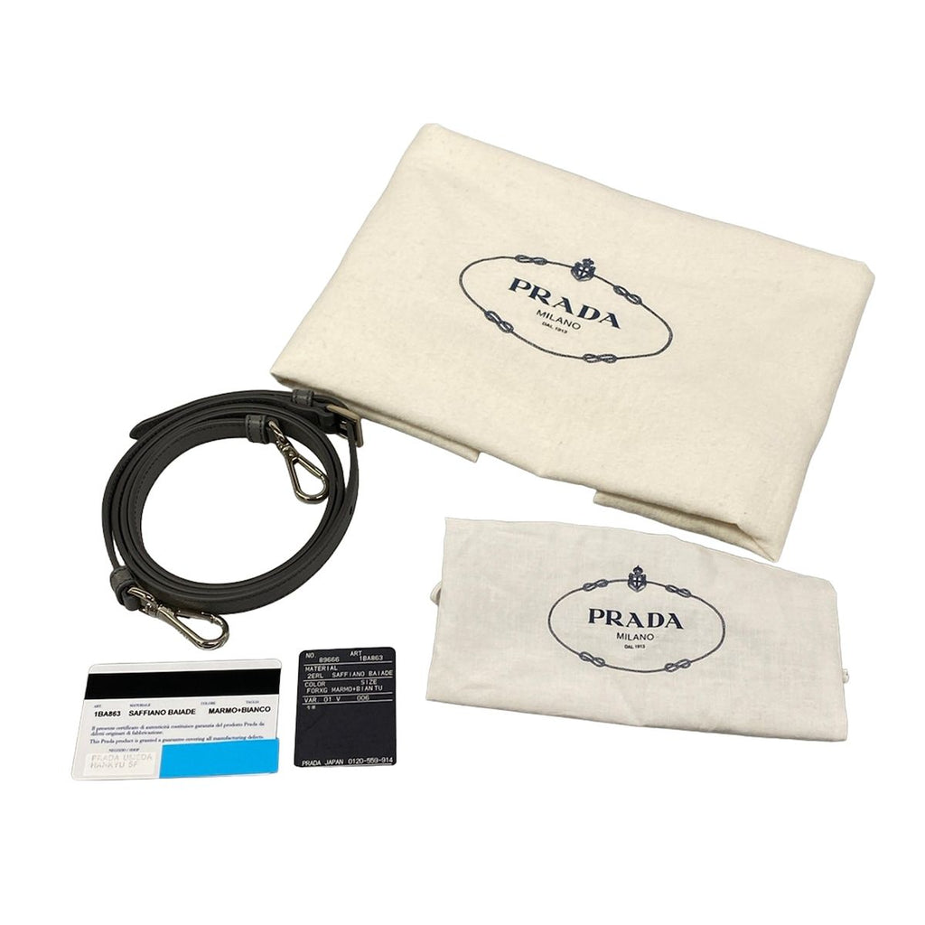 Prada Handbag Galleria Medium Bag Gray White Leather — view 8