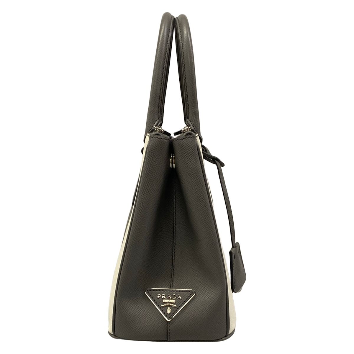 Prada Handbag Galleria Medium Bag Gray White Leather — view 2