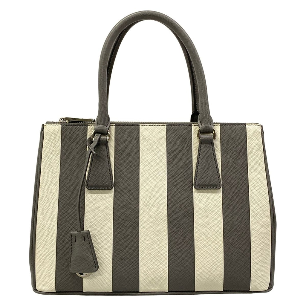 Prada Handbag Galleria Medium Bag Gray White Leather