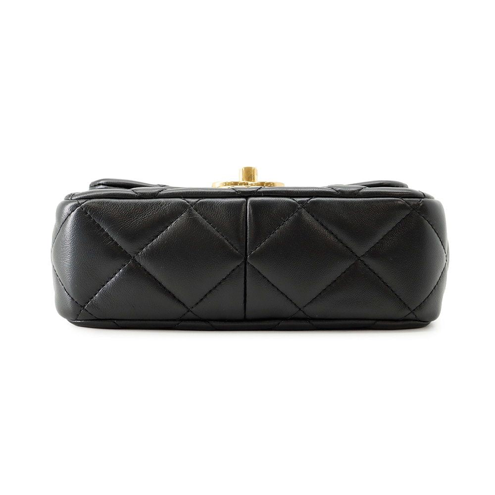 Chanel Chain Shoulder Bag Quilted CC Logo Small Flap Lambskin Black — view 3