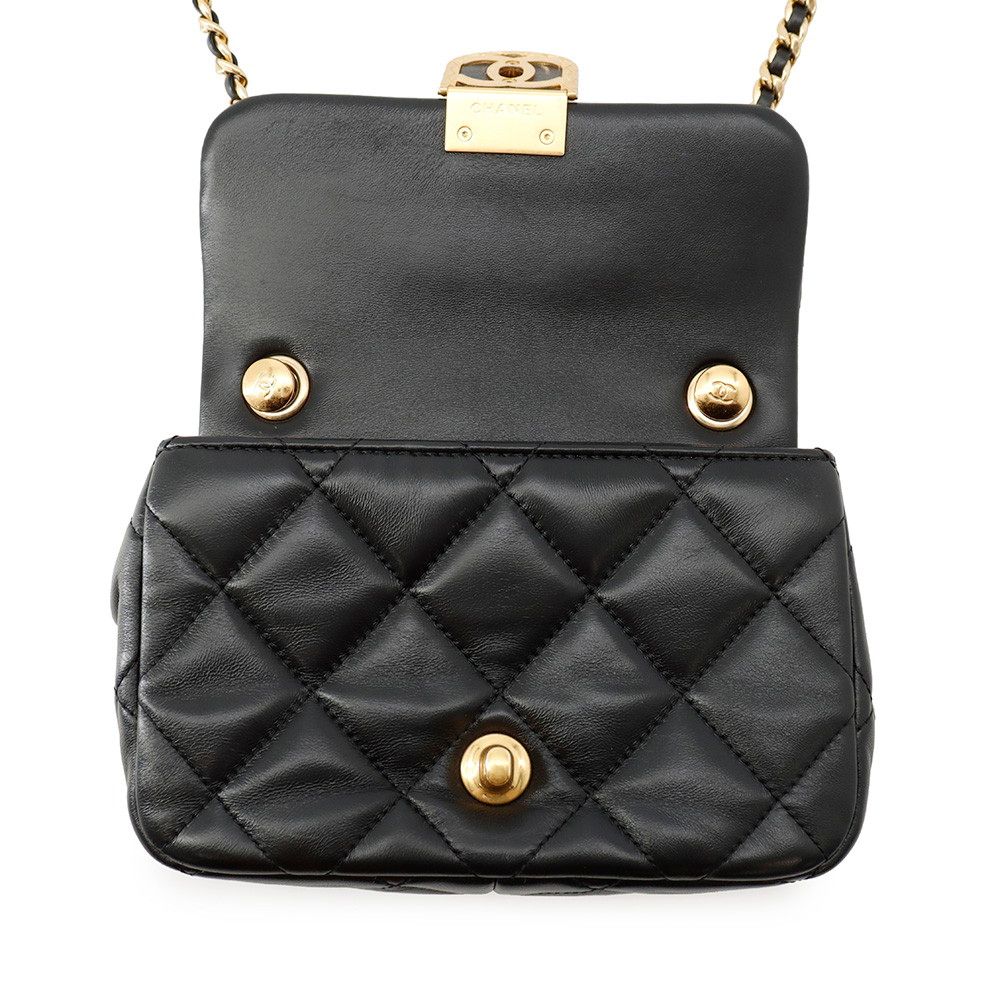 Chanel Chain Shoulder Bag Quilted CC Logo Small Flap Lambskin Black — view 5