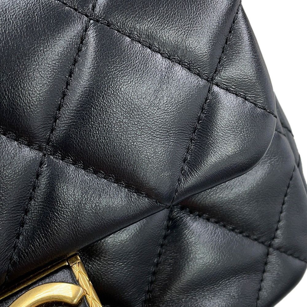 Chanel Chain Shoulder Bag Quilted CC Logo Small Flap Lambskin Black — view 7