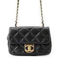Chanel Chain Shoulder Bag Quilted CC Logo Small Flap Lambskin Black