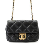 Chanel Chain Shoulder Bag Quilted CC Logo Small Flap Lambskin Black