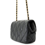 Chanel Chain Shoulder Bag Quilted CC Logo Small Flap Lambskin Black — view 2