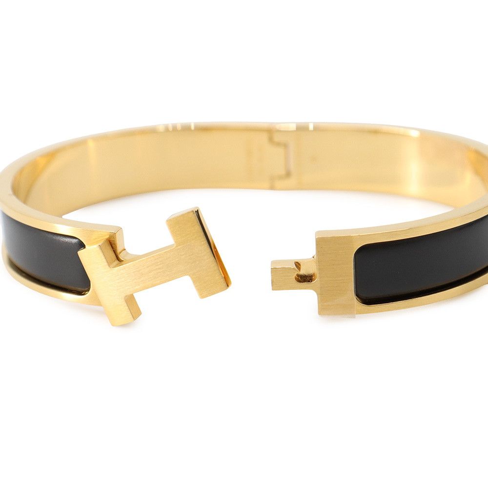 Hermes Bracelet Clic HH Black Gold Bangle — view 5