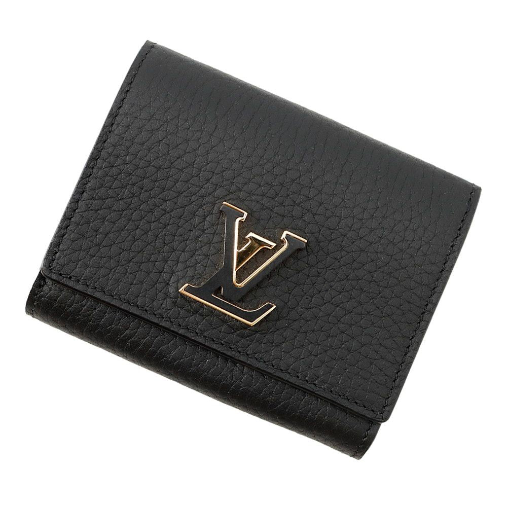 Louis Vuitton Trifold Wallet Taurillon Leather Portefeuille Capucines Tiny Black