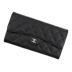Chanel Wallet Classic Long Flap Quilted CC Logo Caviar Leather Black