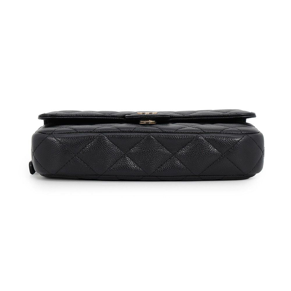 Chanel Chain Shoulder Bag Flap Phone Case Quilted CC Logo Caviar Leather Black — view 3