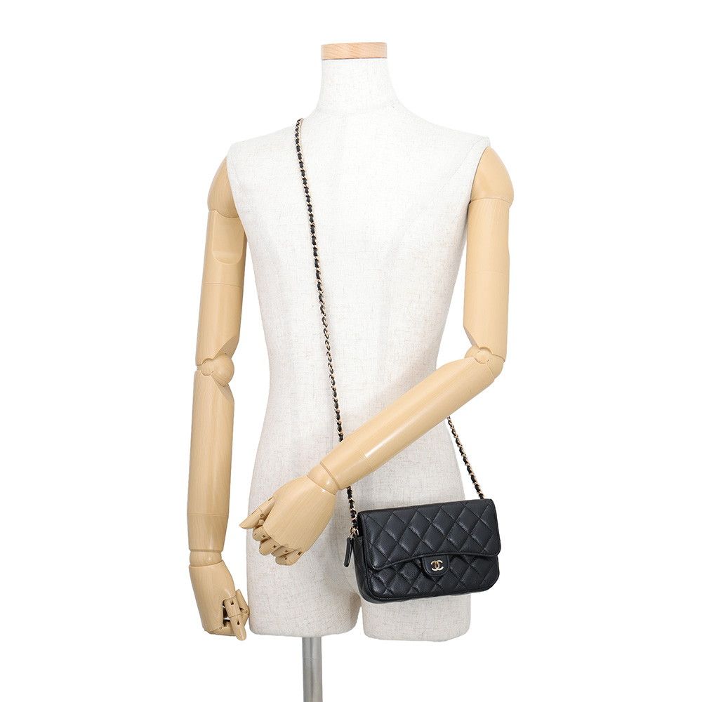 Chanel Chain Shoulder Bag Flap Phone Case Quilted CC Logo Caviar Leather Black — view 4
