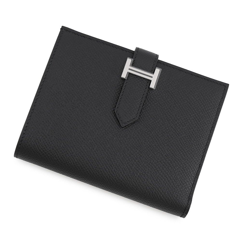 Hermes Bifold Wallet Bearn Compact Black Silver Epsom