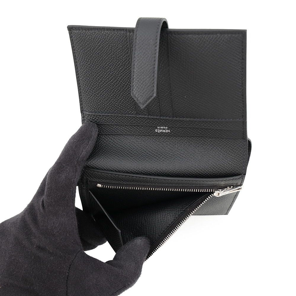 Hermes Bifold Wallet Bearn Compact Black Silver Epsom — view 6
