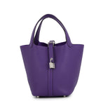 Hermes Handbag Picotin Lock PM Purple Silver Taurillon Clemence Tote
