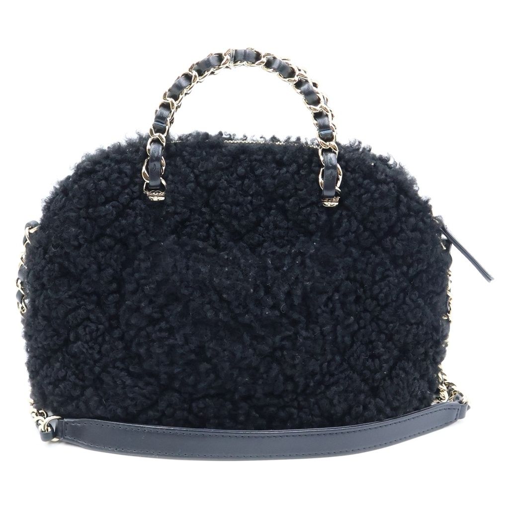 Chanel CC Logo Fleece 2-Way Shoulder Bag Black Leather Gold — view 2