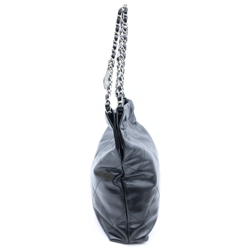 Chanel 22 Small Drawstring Chain Shoulder Bag Black Calfskin Silver — view 3