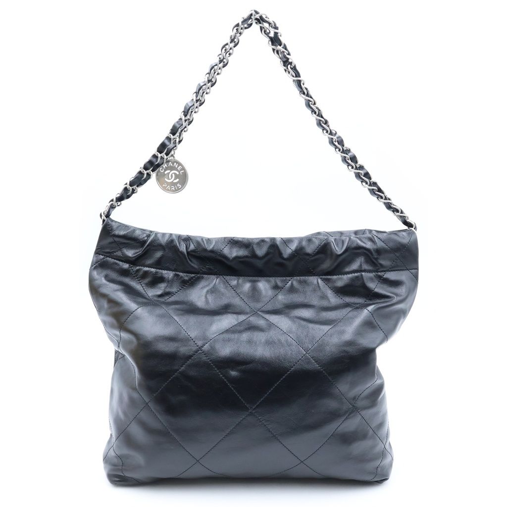Chanel 22 Small Drawstring Chain Shoulder Bag Black Calfskin Silver — view 2