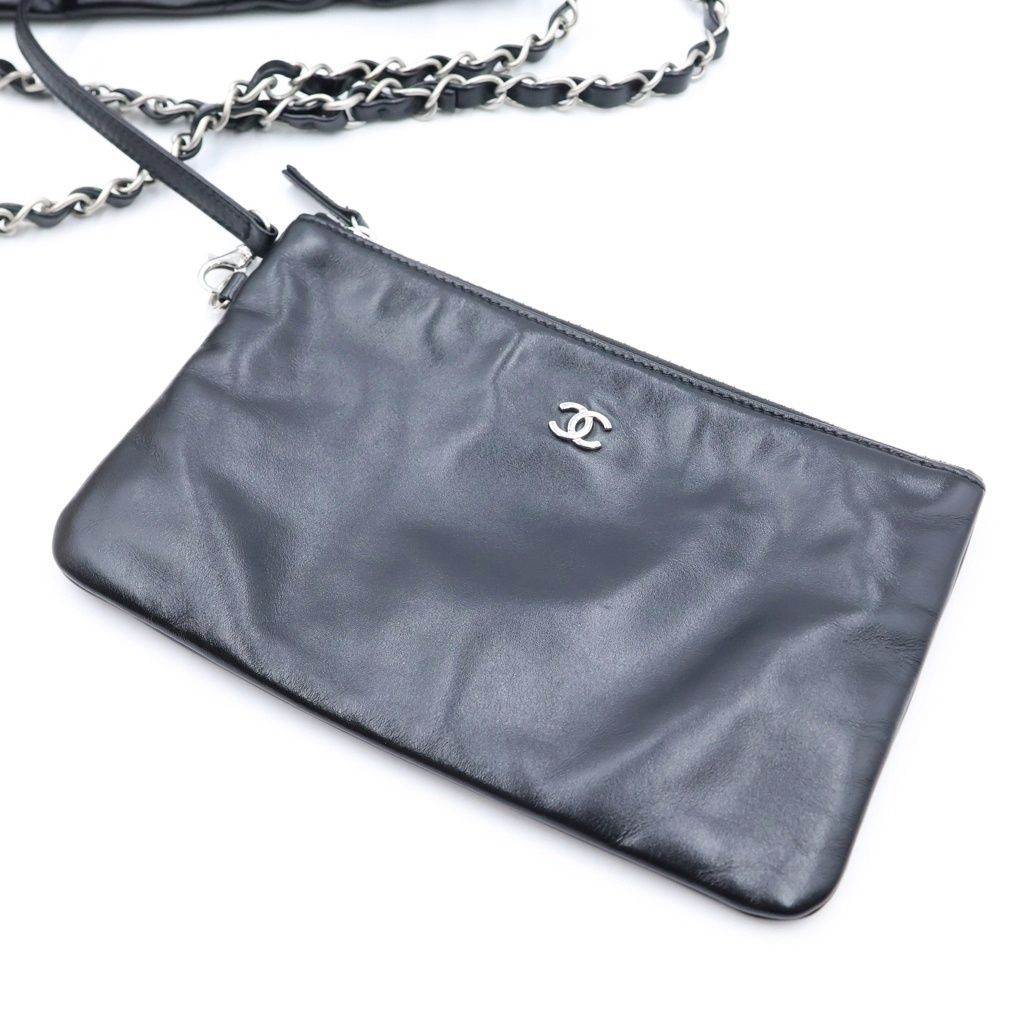 Chanel 22 Small Drawstring Chain Shoulder Bag Black Calfskin Silver — view 7