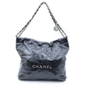 Chanel 22 Small Drawstring Chain Shoulder Bag Black Calfskin Silver