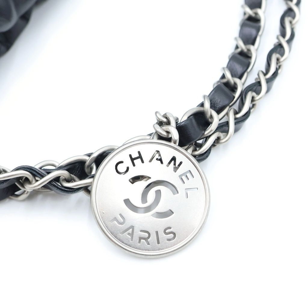 Chanel 22 Small Drawstring Chain Shoulder Bag Black Calfskin Silver — view 6