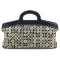 Chanel CC Logo Handbag Leather Cotton Black Beige