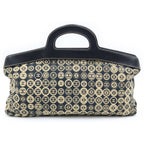 Chanel CC Logo Handbag Leather Cotton Black Beige