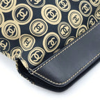 Chanel CC Logo Handbag Leather Cotton Black Beige — view 6