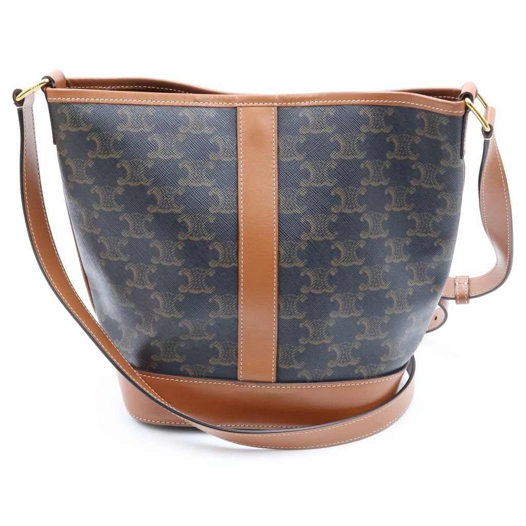 Celine Triomphe Small Bucket Leather Shoulder Bag Brown — view 2