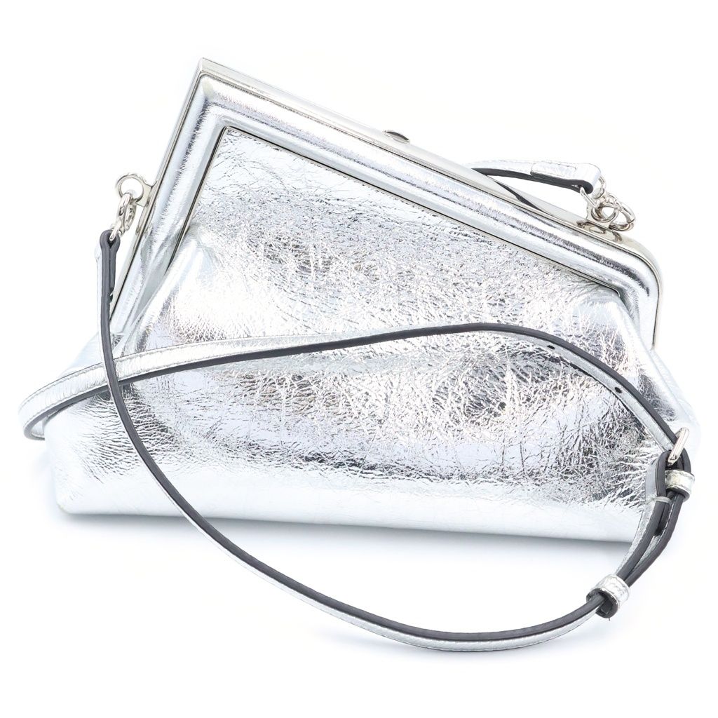 Fendi First Small Leather 2-Way Clutch Shoulder Bag Silver — view 2
