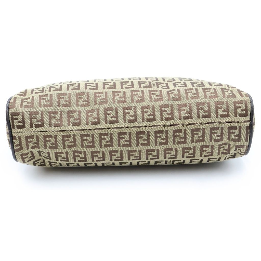 Fendi Zucchino Shoulder Bag Brown Leather Canvas Silver — view 4