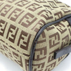 Fendi Zucchino Shoulder Bag Brown Leather Canvas Silver — view 5