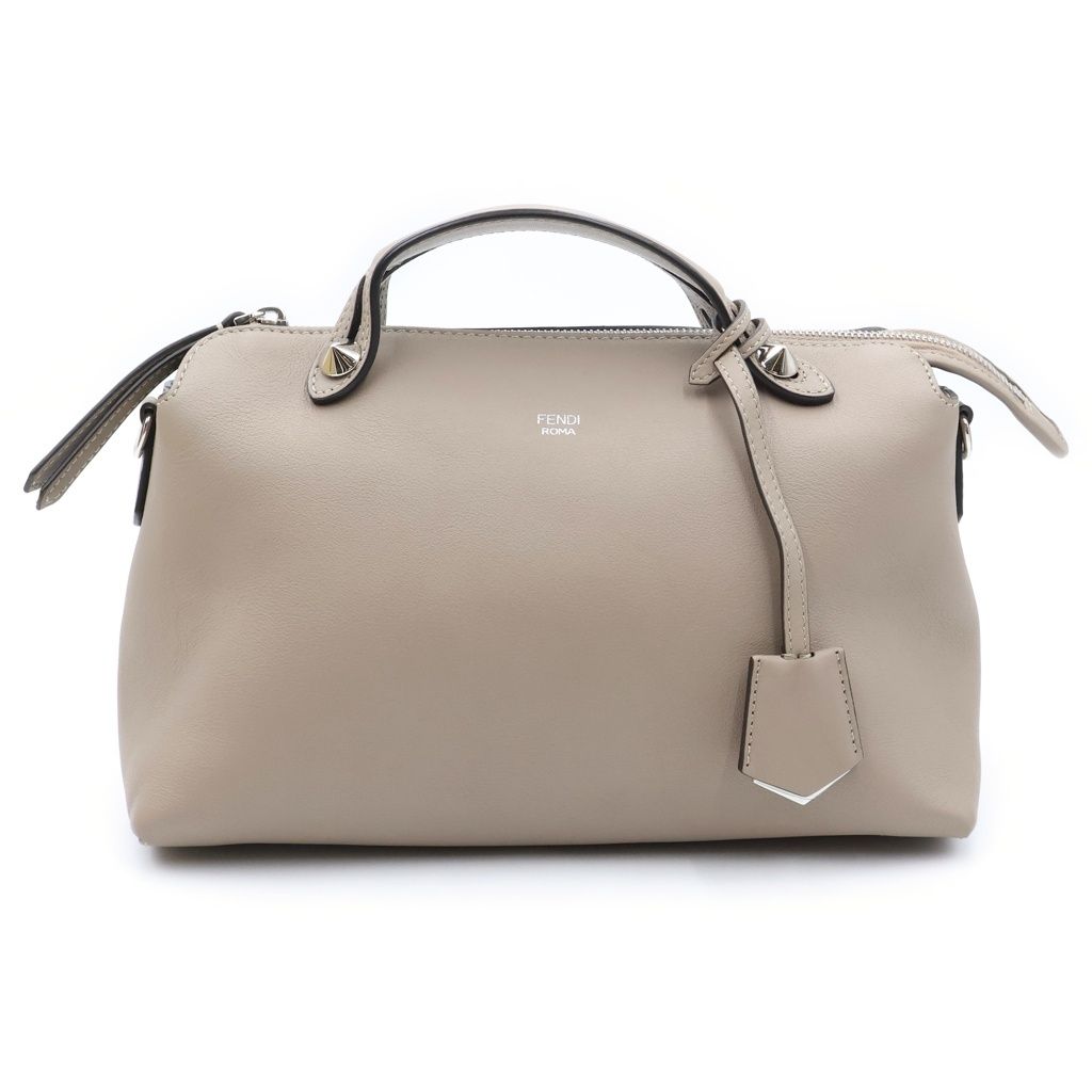 Fendi by the Way Medium 2-Way Shoulder Bag Greige Beige Leather Silver