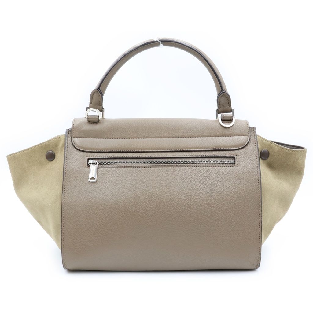 Celine Trapeze 2-Way Shoulder Bag Greige Leather Suede Silver — view 2