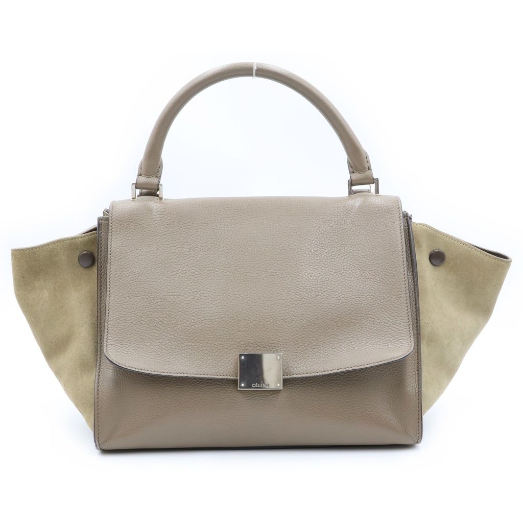 Celine Trapeze 2-Way Shoulder Bag Greige Leather Suede Silver