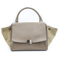 Celine Trapeze 2-Way Shoulder Bag Greige Leather Suede Silver