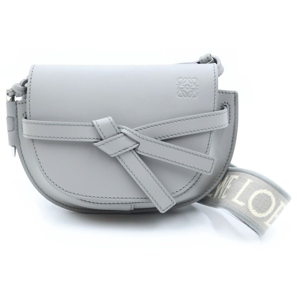 Loewe Gate Dual Mini Shoulder Bag Gray Leather Silver