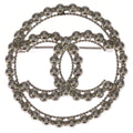 Chanel CC Logo Round Brooch Pin Badge Silver
