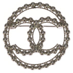 Chanel CC Logo Round Brooch Pin Badge Silver