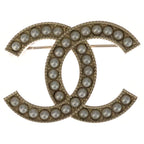 Chanel CC Logo Pearl Pin Badge Brooch Gold