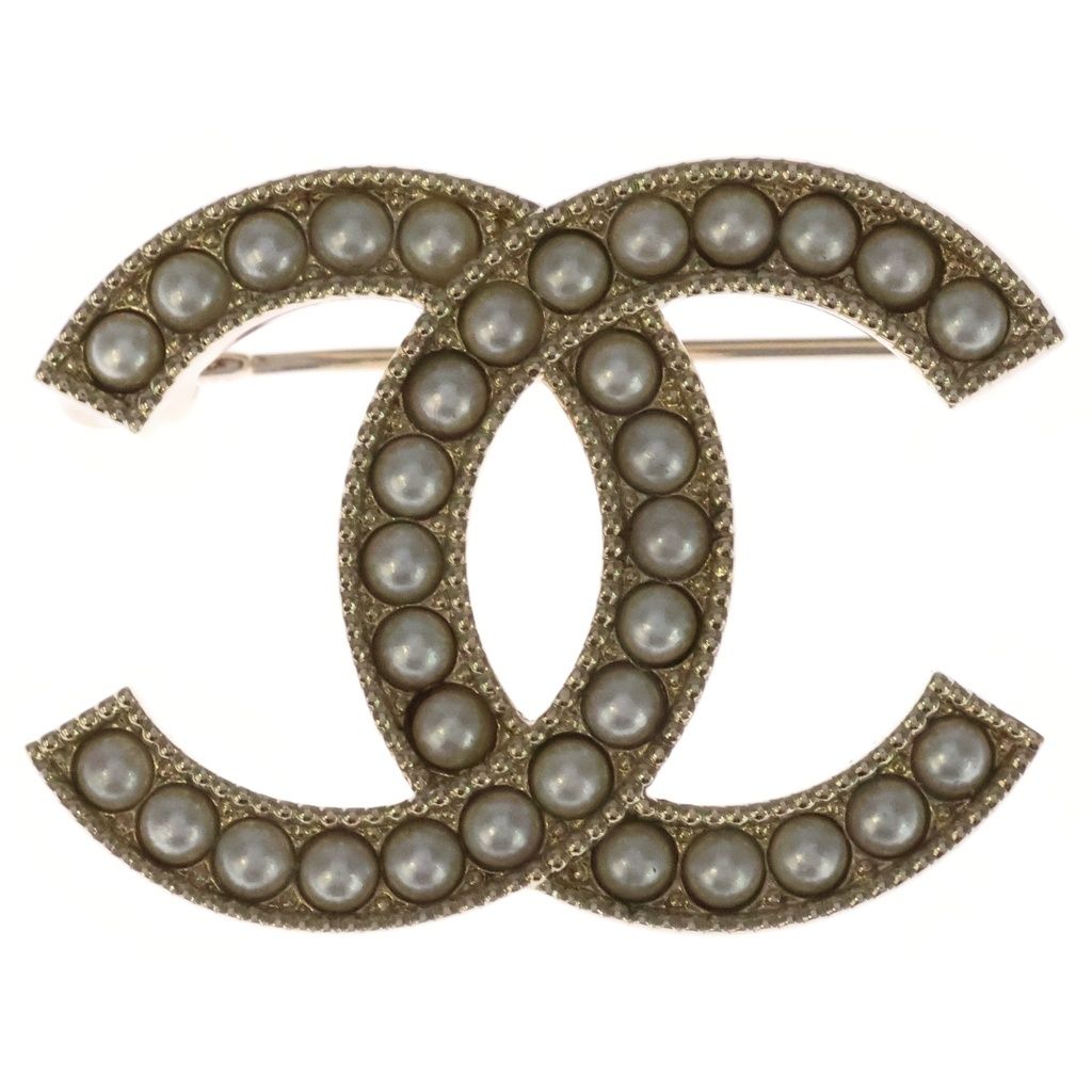 Chanel CC Logo Pearl Pin Badge Brooch Gold