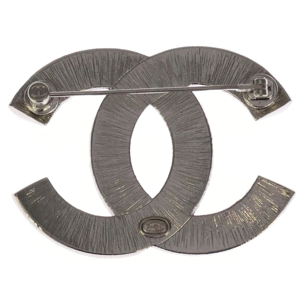 Chanel CC Logo Rhinestone Pin Badge Brooch Silver — view 2